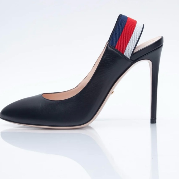 Gucci Sylvie stripe slingback leather shoes size 38 - Picture 6 of 12